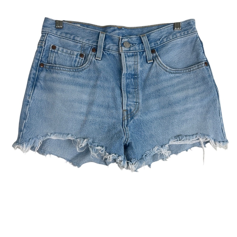 Levi's 501 Original Cut Off Denim Shorts Light Wash High Rise Frayed Size 27